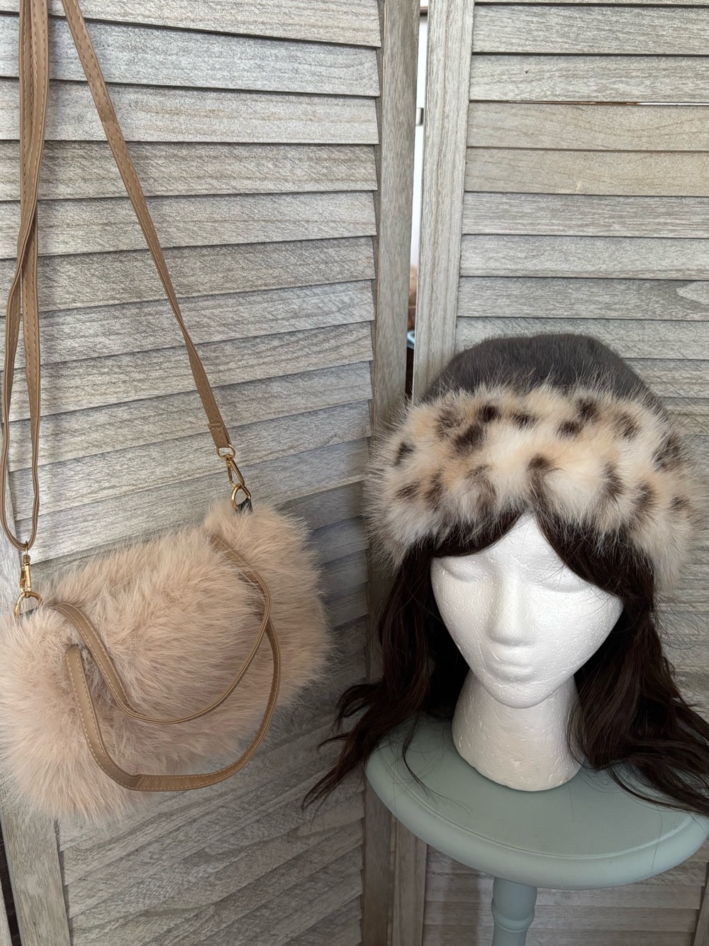 NWOT Y2K Faux Fur Winter Bundle Leopard Zhivago Russian Hat & Bag Set Mob Wife